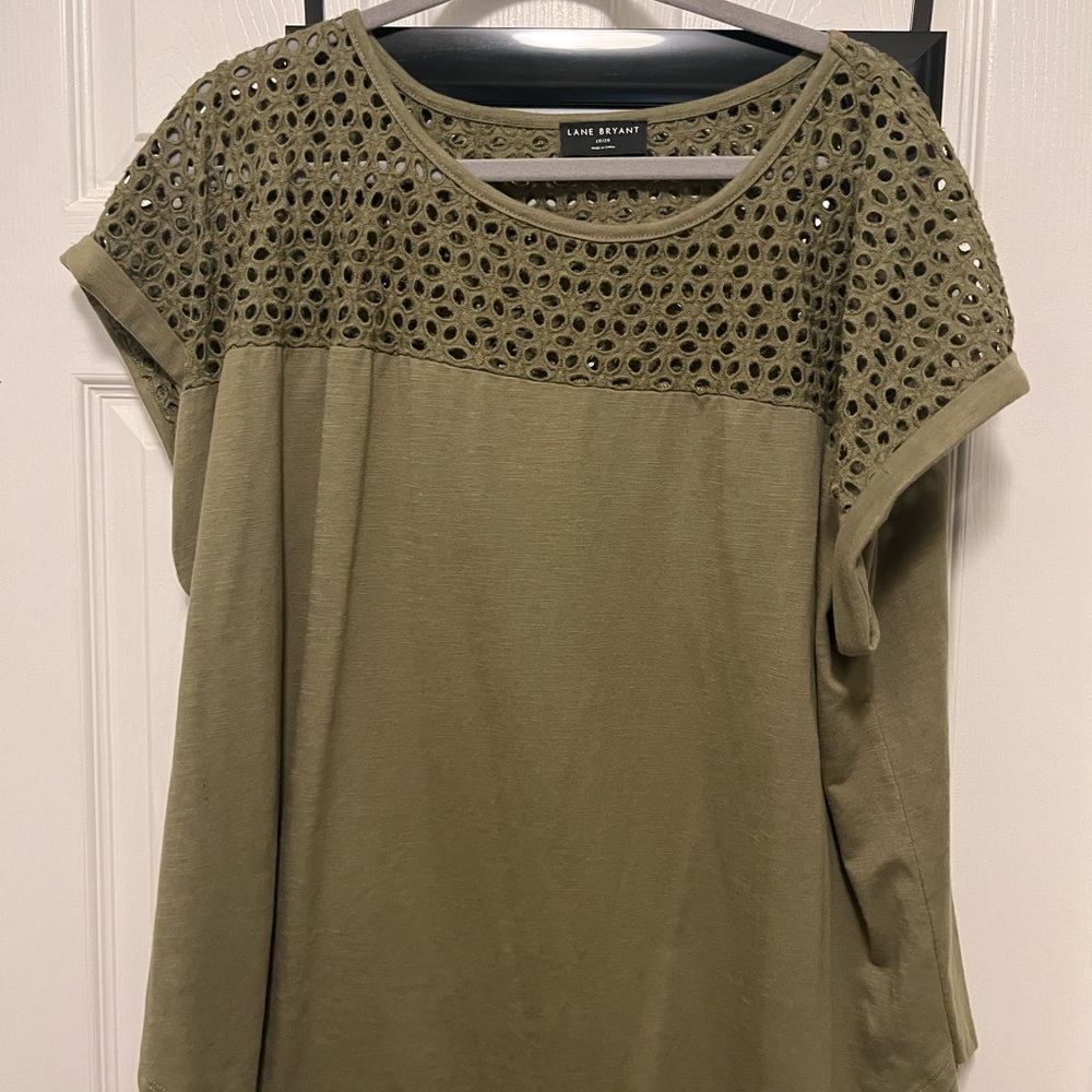 Lane Bryant Green Eyelet Embellished Blouse
